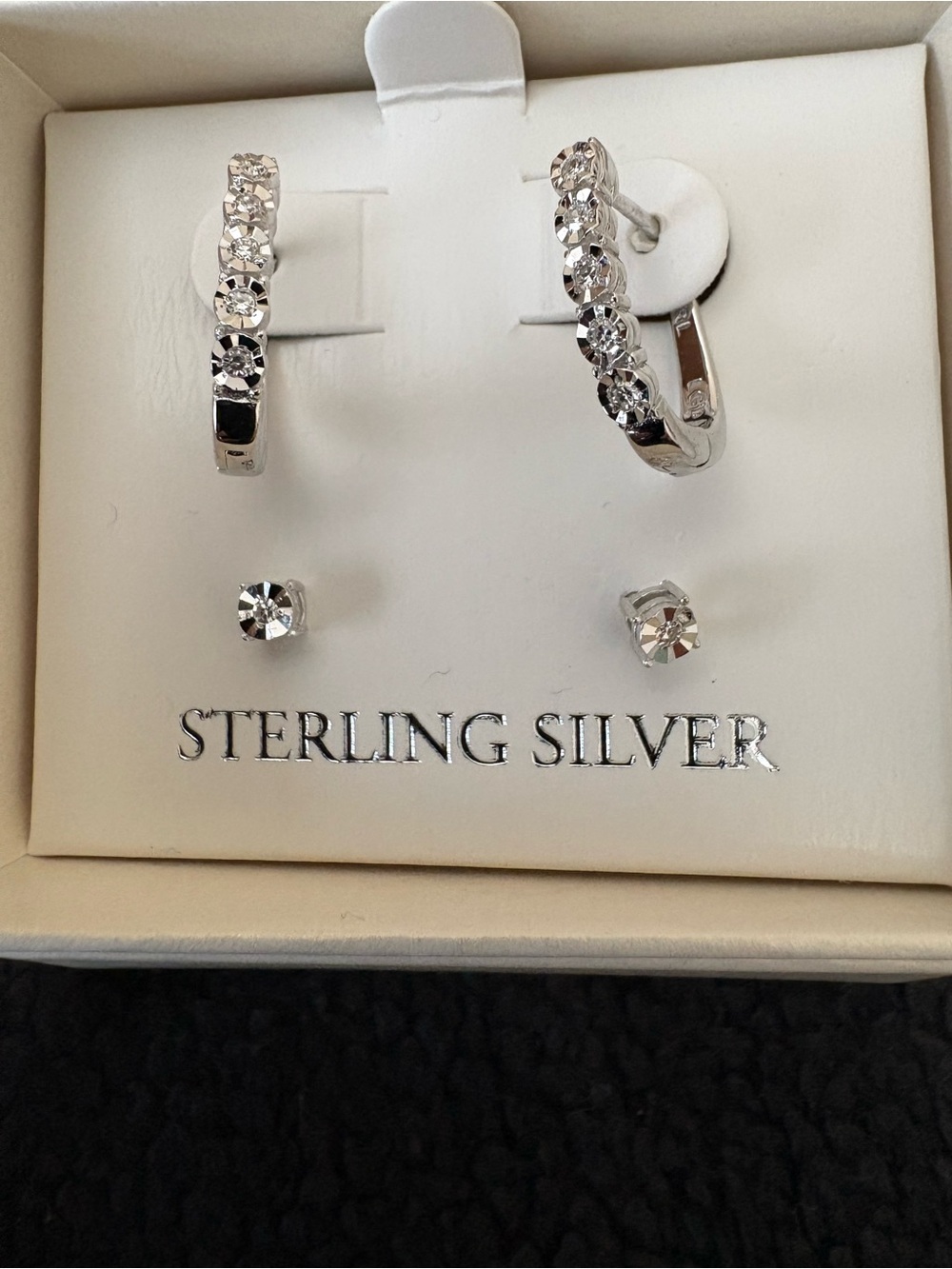 Sterling Silver 1/10 CT Lab Grown Diamond Hoops and Studs Earring Set NWT